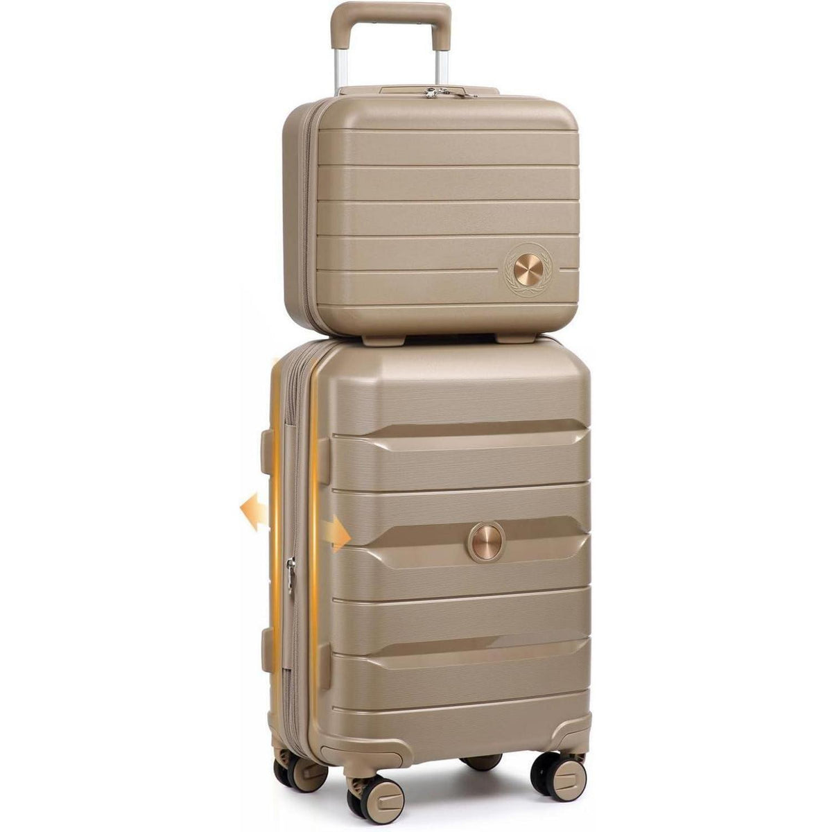 Erweiterbarer Hartschalenkoffer Handgepäck 55cm Gold mit TSA Schloss