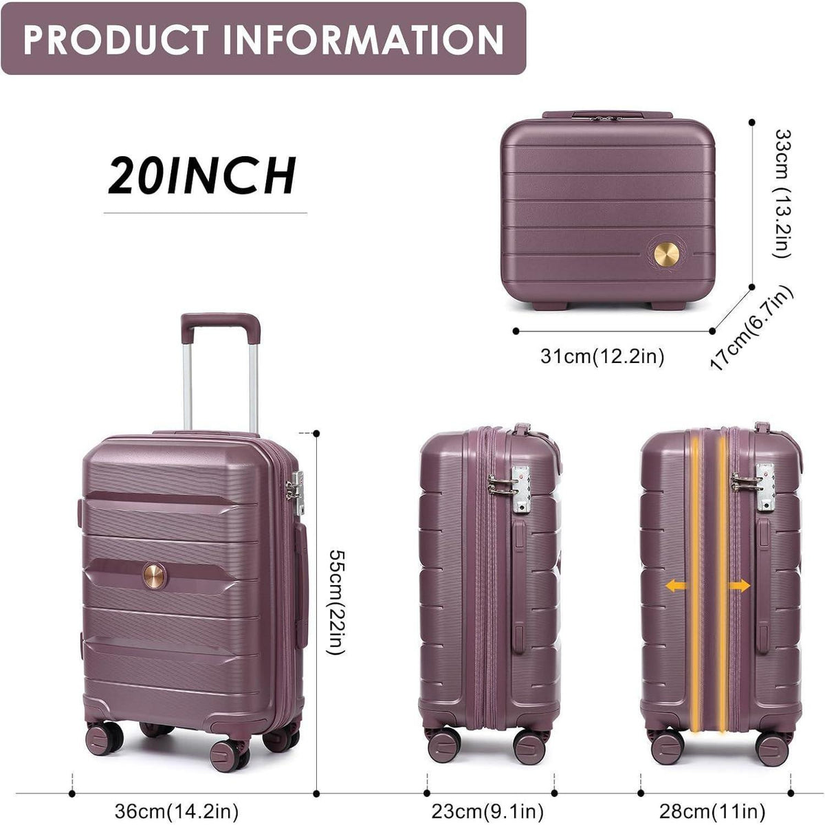 Kabinenkoffer Lila Erweiterbar mit TSA-Schloss 55cm