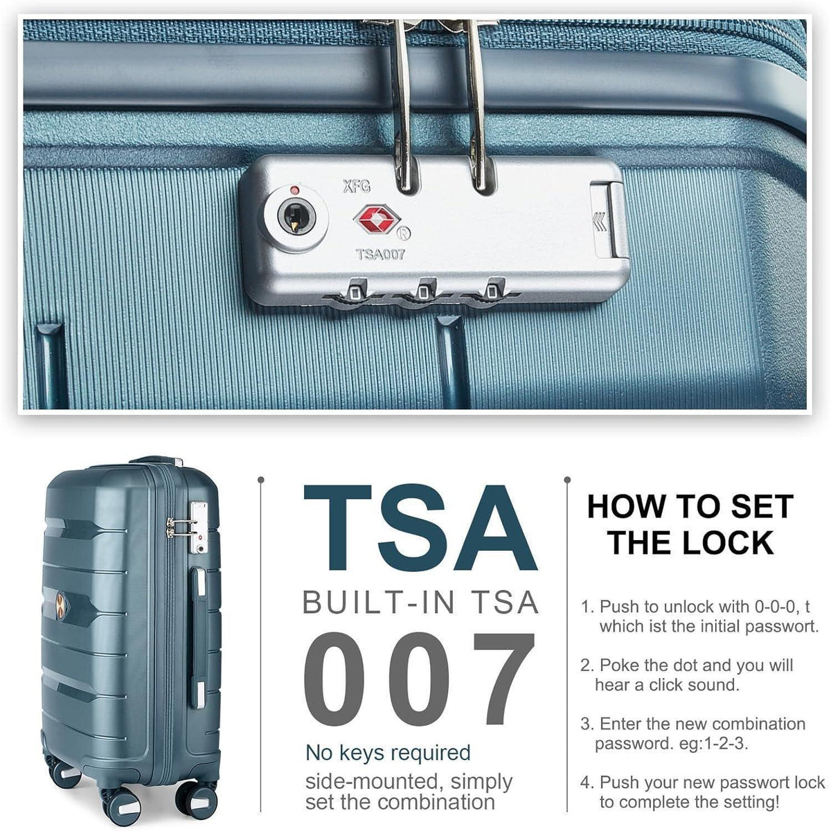 Kabinenkoffer Trolley Blau 55cm Erweiterbar mit TSA-Schloss