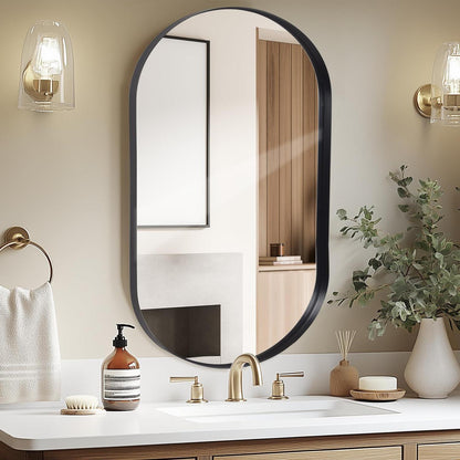 Oval Wandspiegel Schwarz 55x75cm - Modernes Badezimmer Dekor