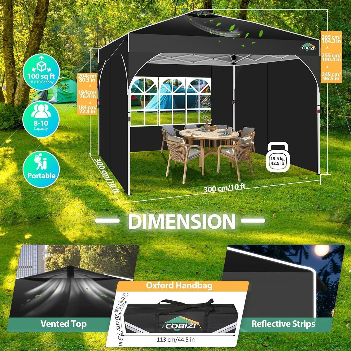 3x3m Faltpavillon wasserdicht mit 3 Seitenteilen & Zubehör