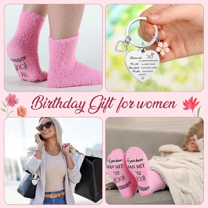 Geschenkset Frauen 30. Geburtstag Kosmetiktasche Socken Schlüsselanhänger