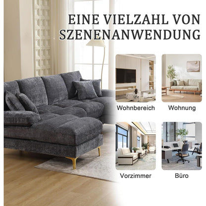 Modernes U-förmiges Chenille Sofa mit Liegefunktion (Grau)