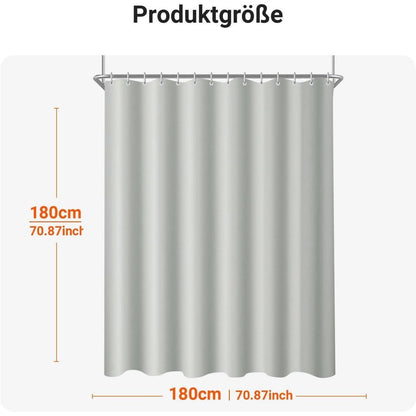 Duschvorhang Grau 180x180 cm Textil Wasserabweisend Waschbar mit Ringen