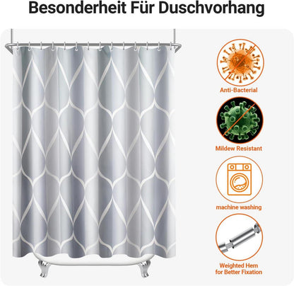 Duschvorhang Water Droplets Antischimmel Textil 100x200cm 8 Duschvorhangringe