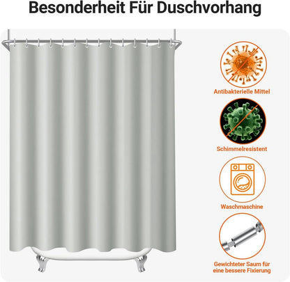 Duschvorhang 280x200cm Grau Antischimmel Wasserabweisend Polyester