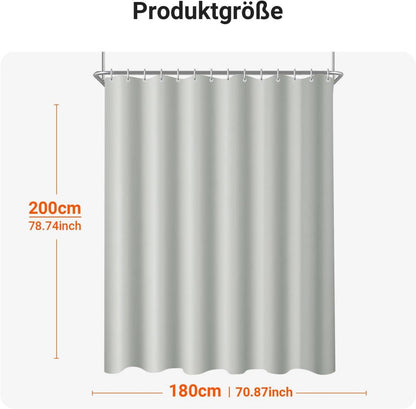 Duschvorhang 180x200cm Grau Antischimmel Wasserabweisend Waschbar
