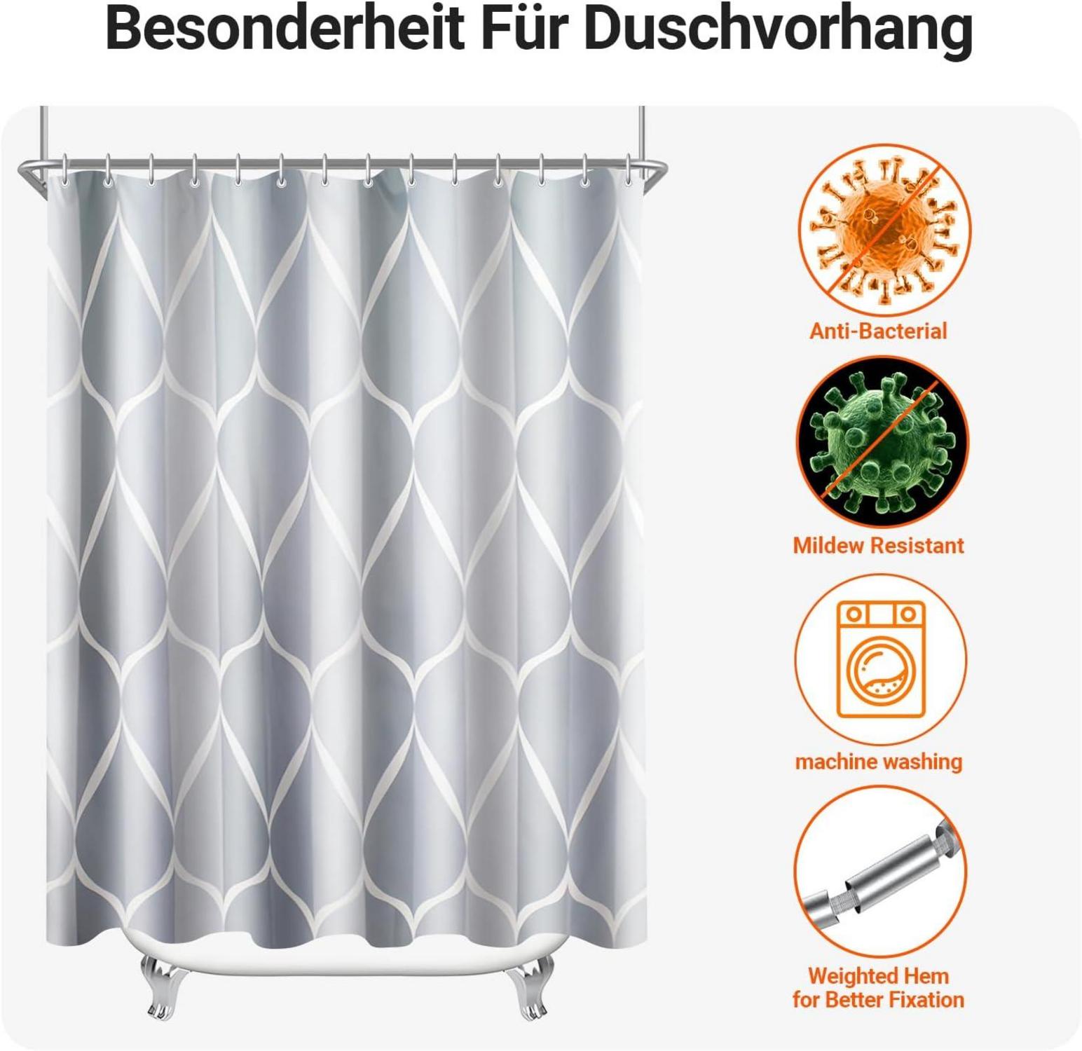 Duschvorhang Water Droplets 180x200cm Antischimmel Textil, 1er Pack
