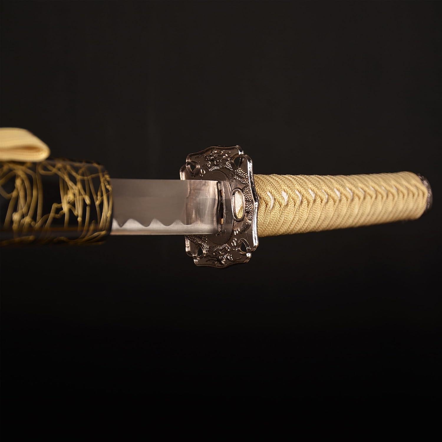 LQZJG 3-teiliger Satz Japanischer Katana scharfer 1065 Stahl Samurai Schwert Display Set