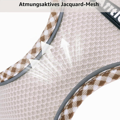Hundegeschirr Ausbruchssicher mit Leine – Atmungsaktiv & Reflektierend Braun-Beige M