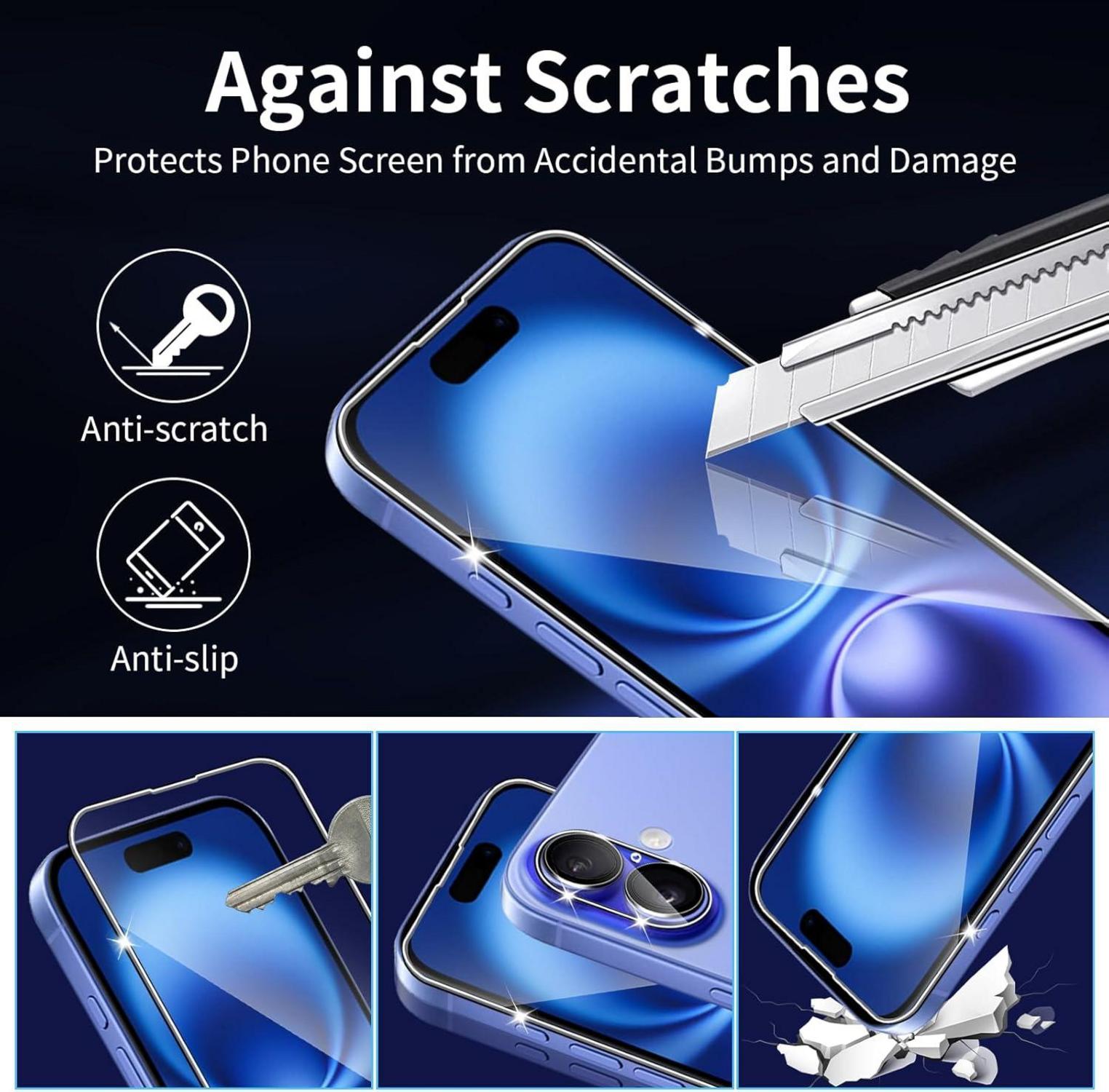 Schutzfolie für iPhone 16 Plus Panzerglas 9H Härte 6er Set