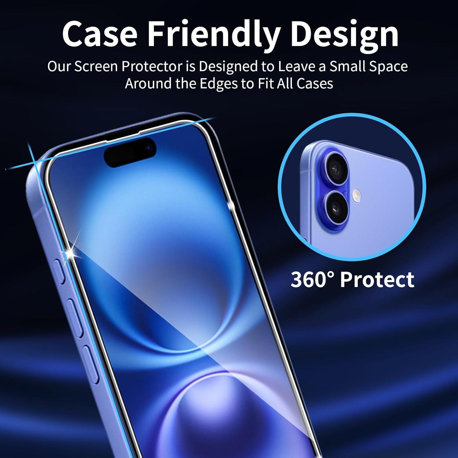 Schutzfolie für iPhone 16 Plus Panzerglas 3er Set Kameraschutz 9H HD