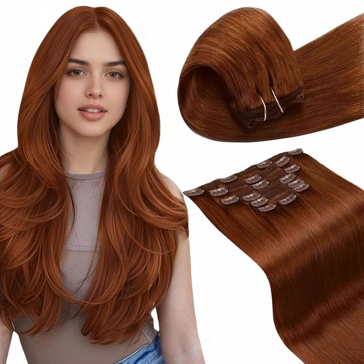 Rote Echthaar Clip-in Extensions 50cm – Salon Qualität