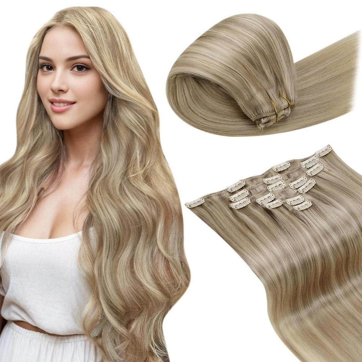 Echthaar Clip-in Extensions Blond Highlights 40cm