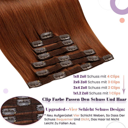 Rote Echthaar Clip-In Extensions 55cm – Volumenset