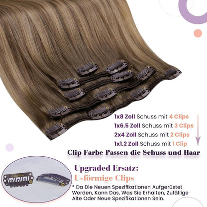 Echthaar Clip-in Extensions Braun Balayage 50cm