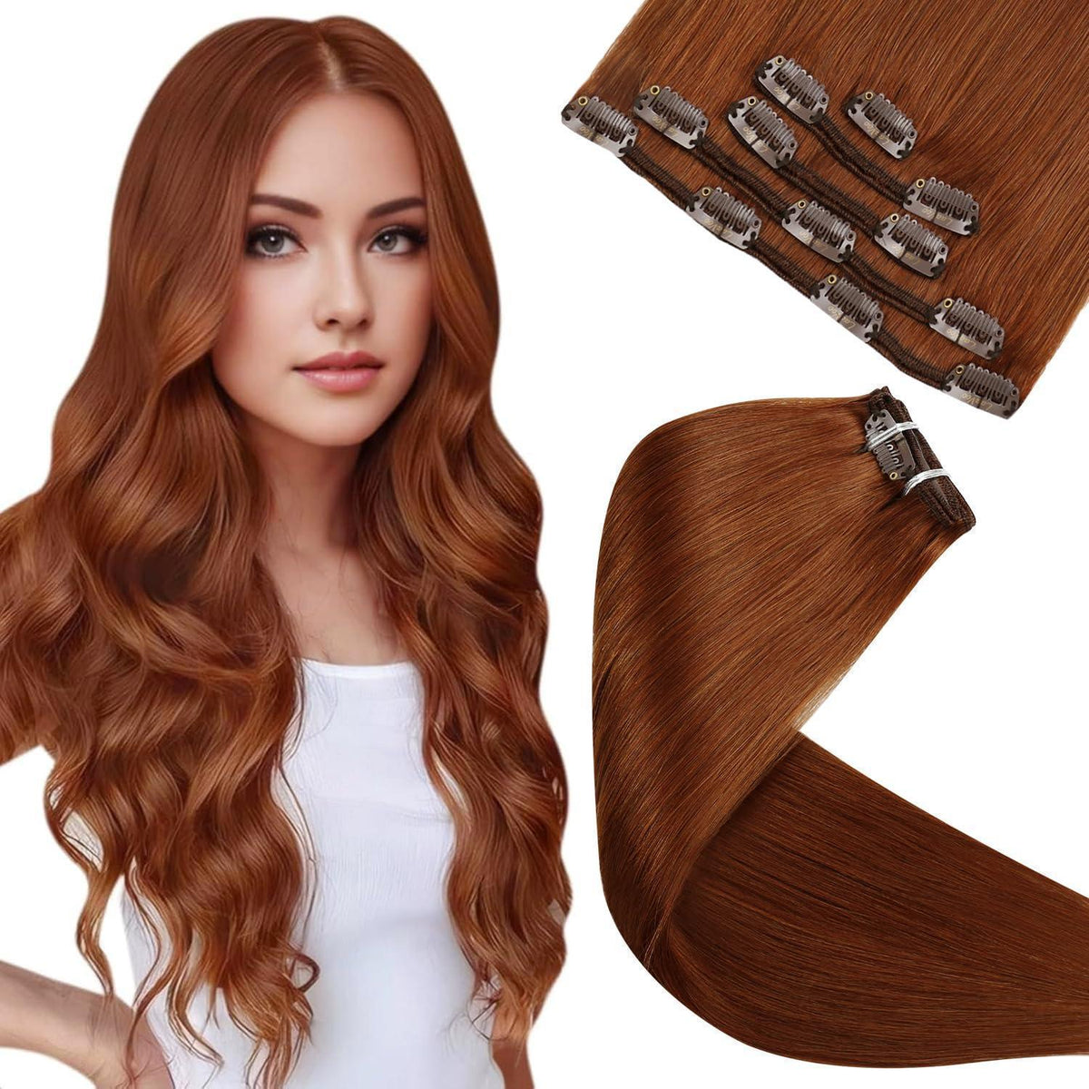 Rote Echthaar Clip-in Extensions 55cm - Salon Qualität