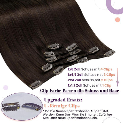 Echthaar Clip Extensions Braun 40cm - 5 Stück