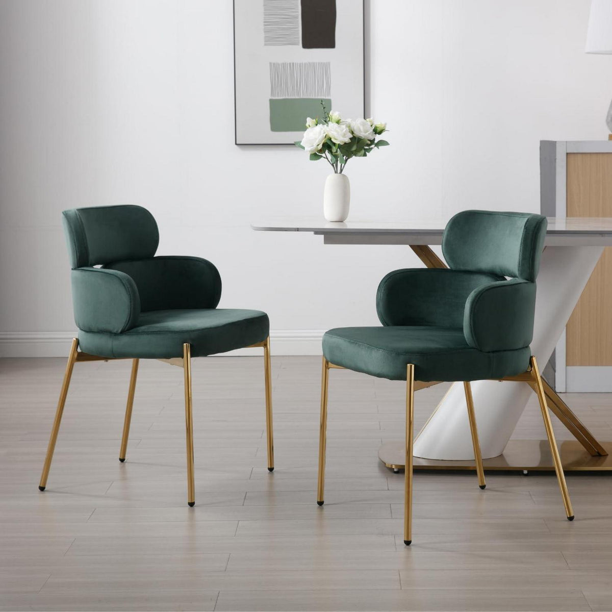 Samt Esszimmerstühle 2er Set – Modern & Komfortabel (Grün)