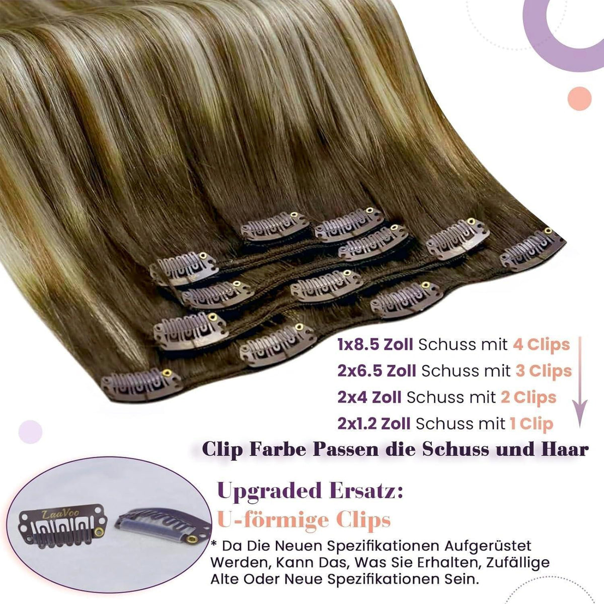 Echthaar Clip-in Extensions Ombre Braun-Blond 50cm