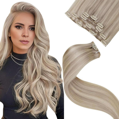 Echthaar Clip-in Extensions Blond Aschblond 55cm