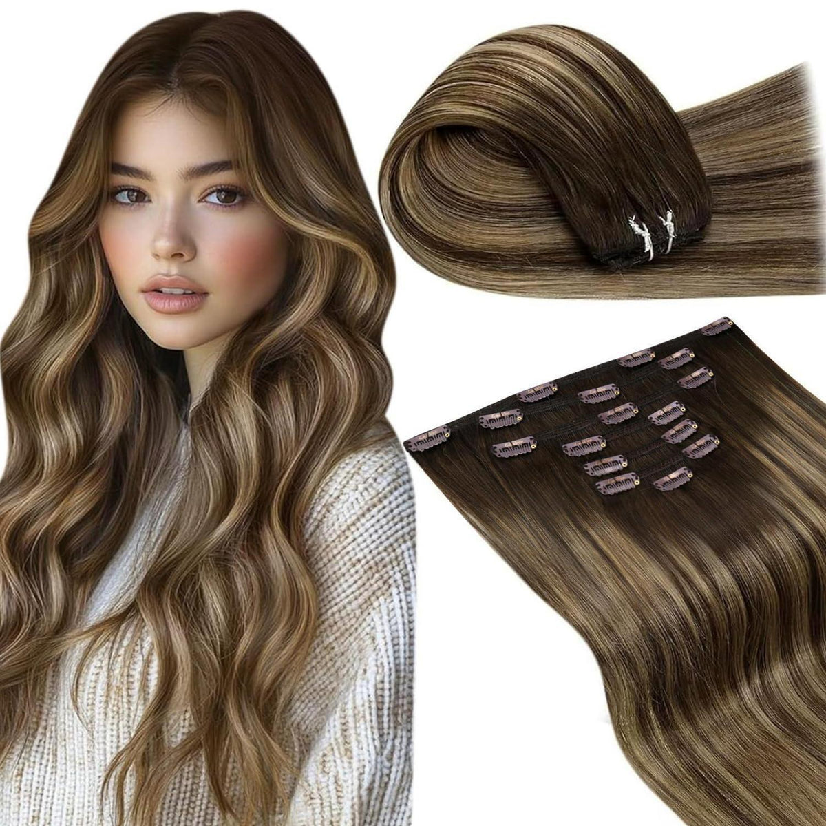 Echthaar Clip-in Extensions Braun Ombre 60cm