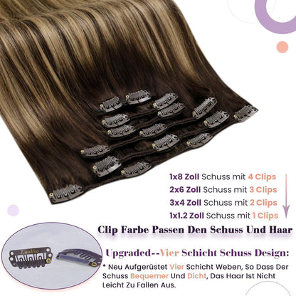 Echthaar Clip-in Extensions Braun Ombre 60cm