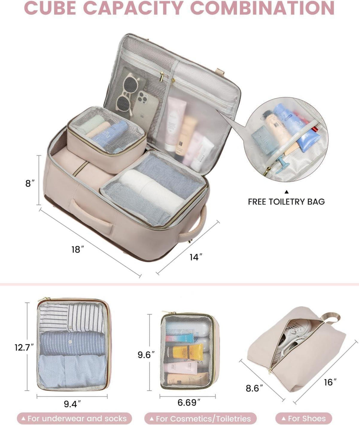 Handgepäck Rucksack Damen Wasserdicht 40L Laptop USB-Ladeanschluss