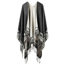 Damen Poncho Schal mit Quasten | Weicher Übergroßer Strickcardigan