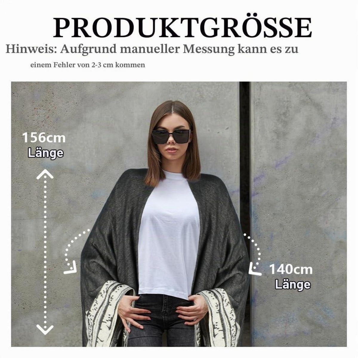 Damen Poncho Schal mit Quasten | Weicher Übergroßer Strickcardigan