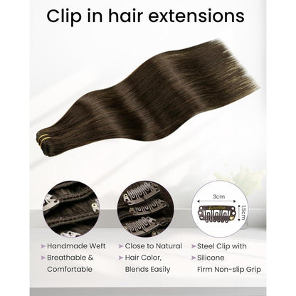 Echthaar Clip Extensions Braun 55cm – Remy Haarverlängerung