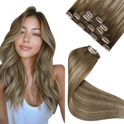 Echthaar Haarverlängerung Hellbraun Balayage 45cm