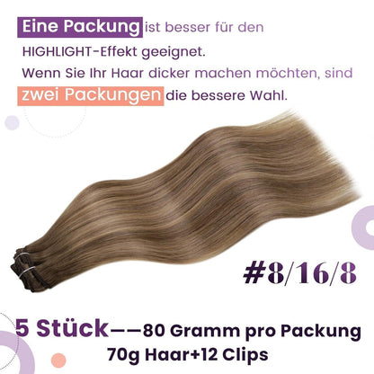 Echthaar Haarverlängerung Hellbraun Balayage 45cm