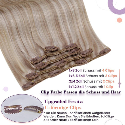 Blond Clip in Haarverlängerung Echthaar 40cm Aschblond
