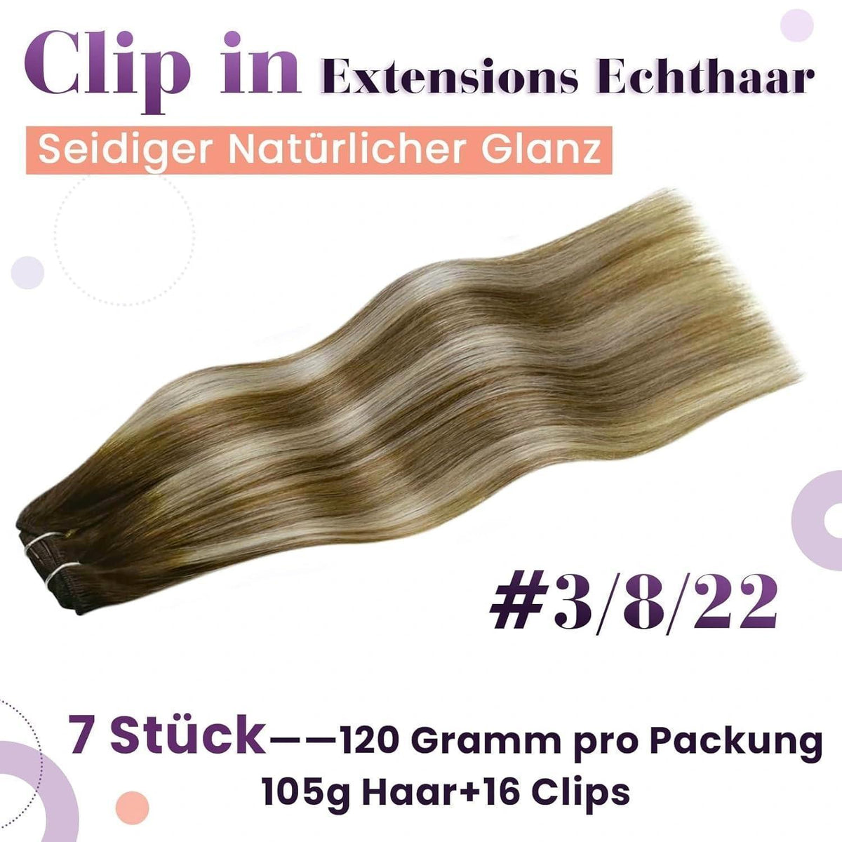Echthaar Clip-in Extensions Ombre Braun-Blond 35cm