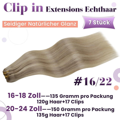 Echthaar Clip-in Extensions Blond 45cm - Remy Haar