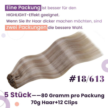Blond Remy Haarverlängerung Clip-In Echthaar 50cm Aschblond