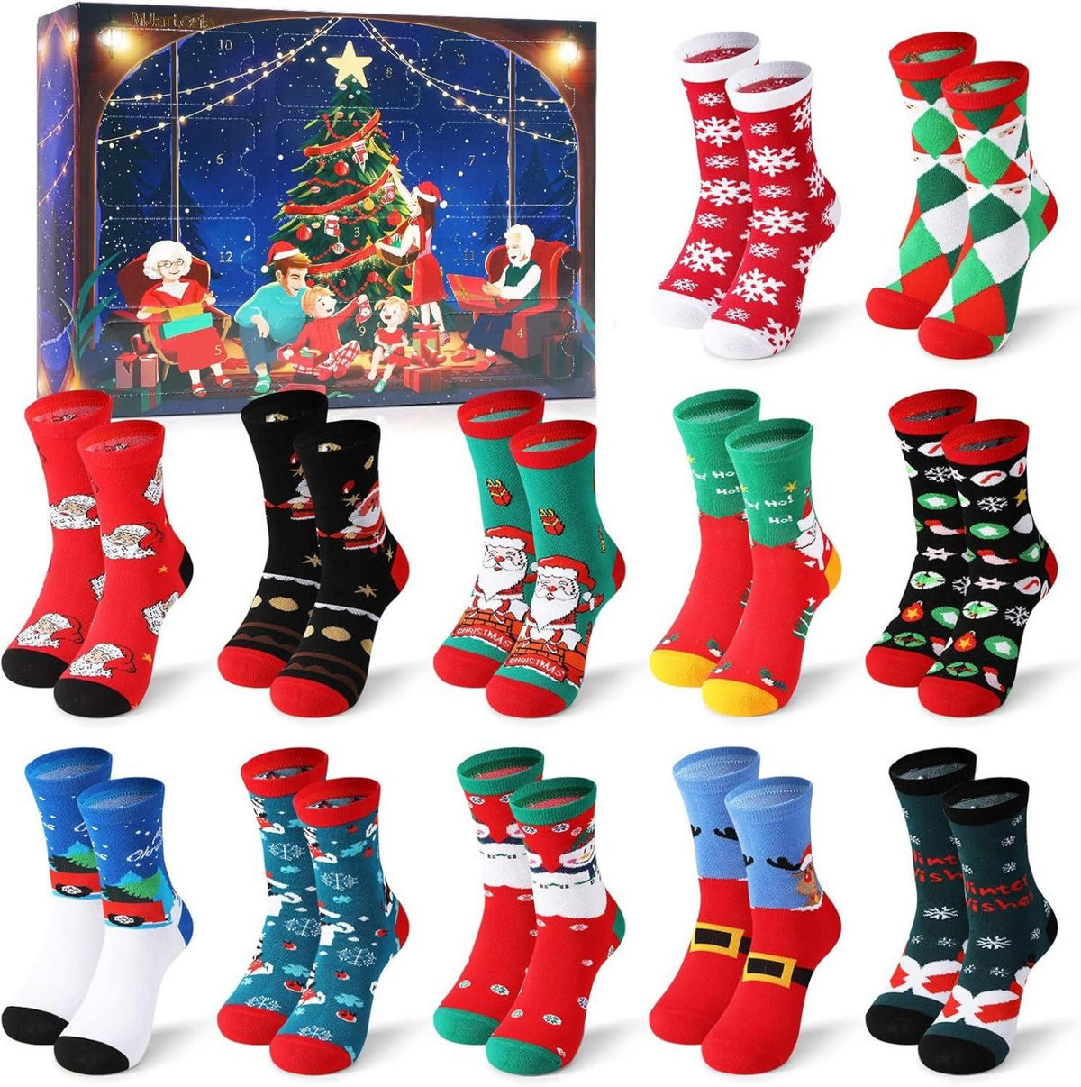 Weihnachtssocken Adventskalender mit 12 Überraschungen