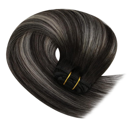 Clip-in Echthaar Extensions Ombre Schwarz Silber 50cm
