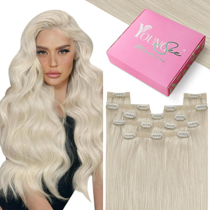 Echthaar Clip-in Extensions Platinblond 45cm