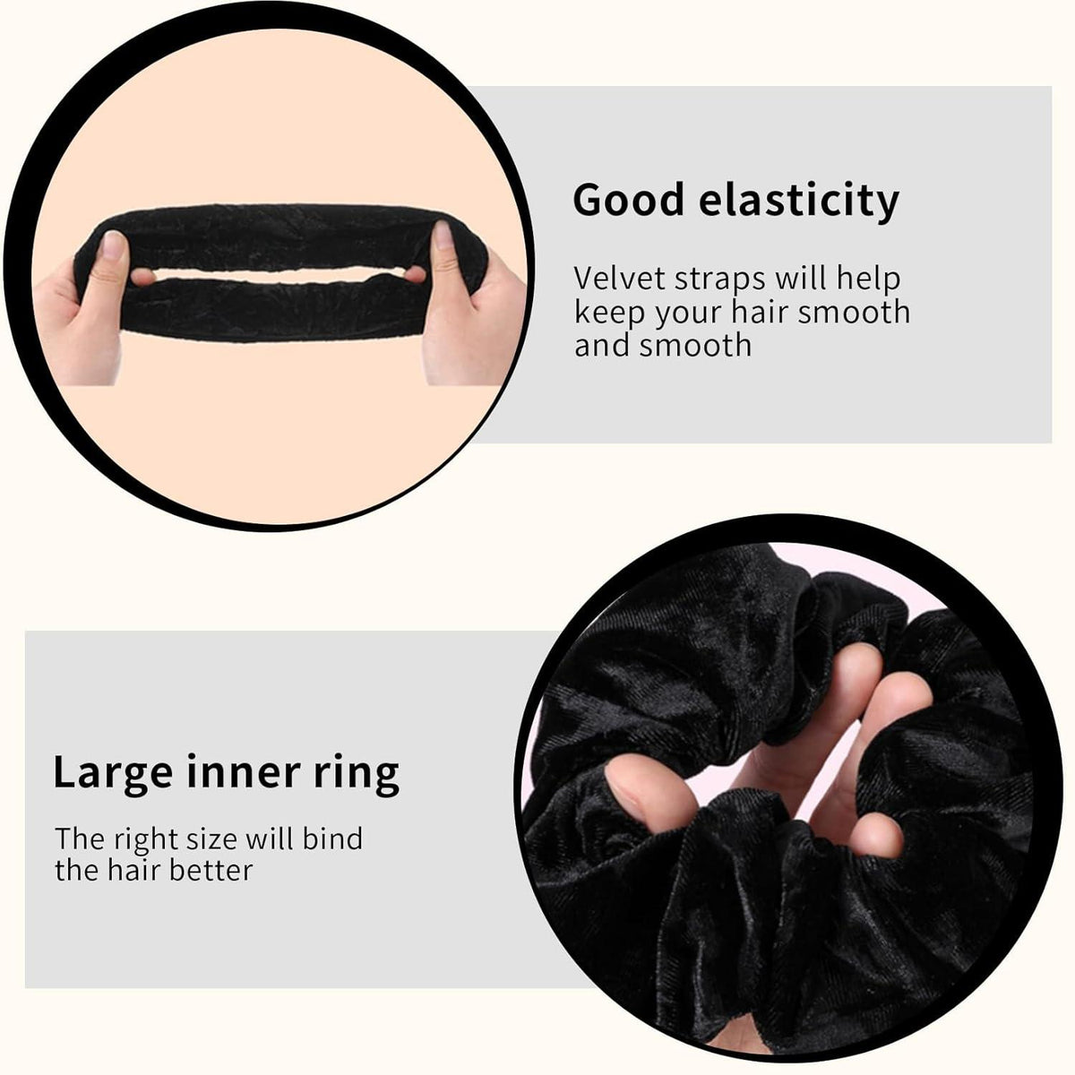 Schwarze Samt Scrunchies Haargummis 4er Pack