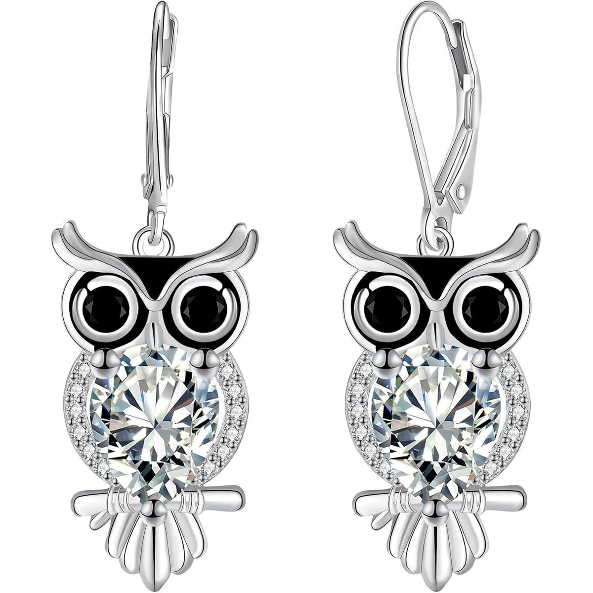 Silber 925 Hängende Eulen Ohrringe, Lang, Zirkonia, Geschenkidee