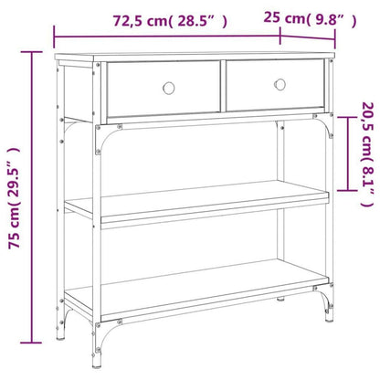 Schmaler Konsolentisch 3-stöckig mit Schubladen & Unterregalen, Braun