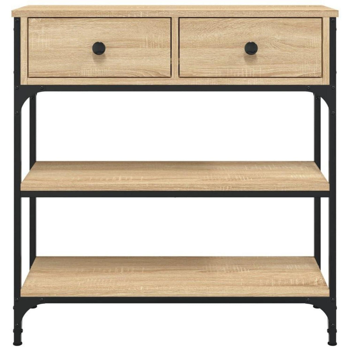 Schmaler Konsolentisch 3-stöckig mit Schubladen & Unterregalen, Braun