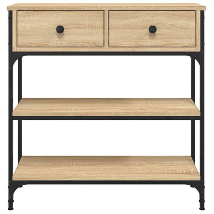 Schmaler Konsolentisch 3-stöckig mit Schubladen & Unterregalen, Braun