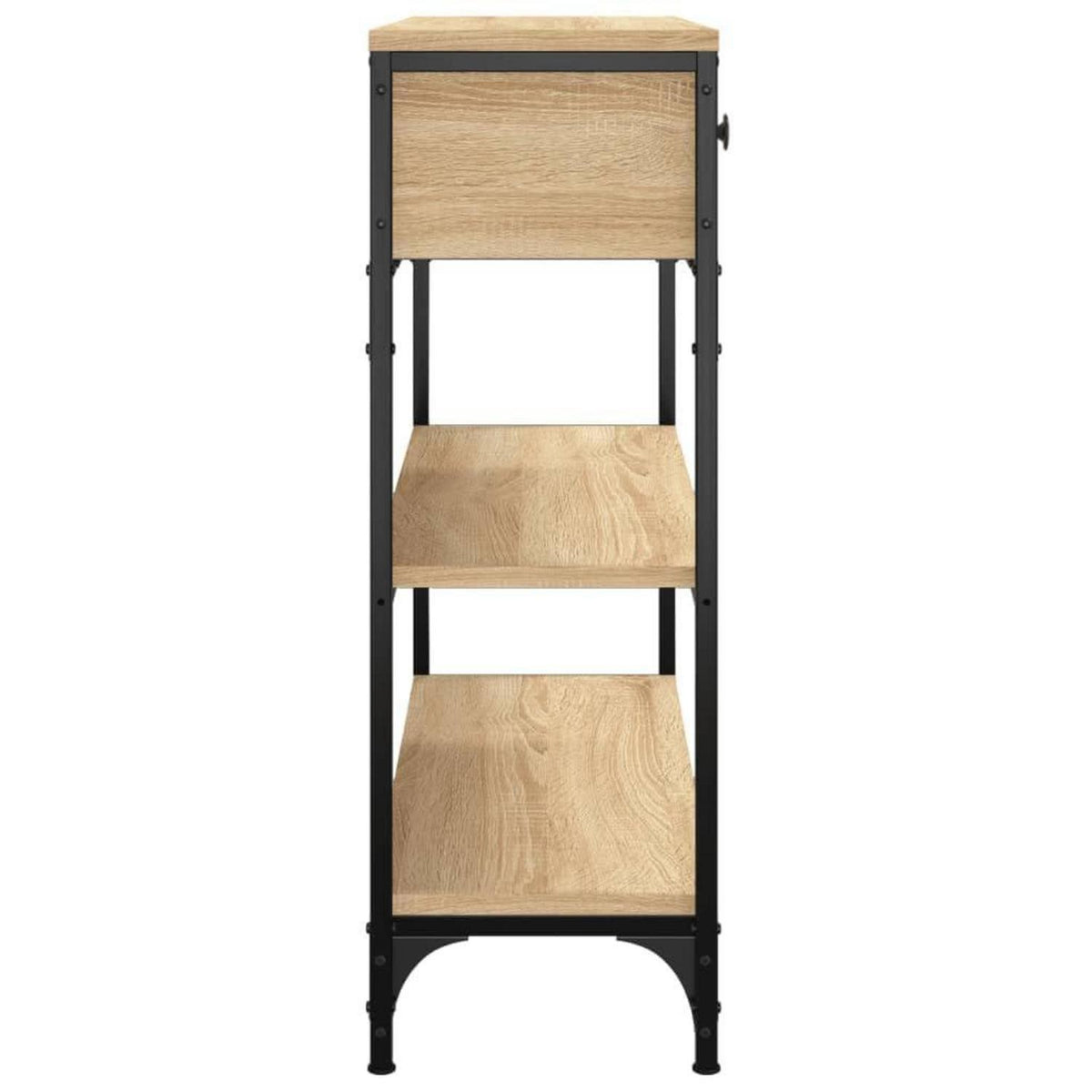 Schmaler Konsolentisch 3-stöckig mit Schubladen & Unterregalen, Braun