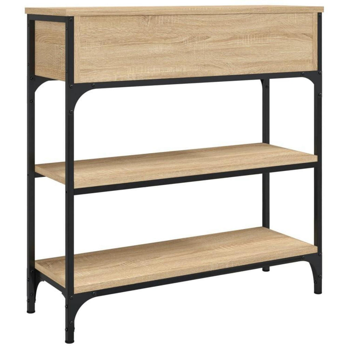 Schmaler Konsolentisch 3-stöckig mit Schubladen & Unterregalen, Braun