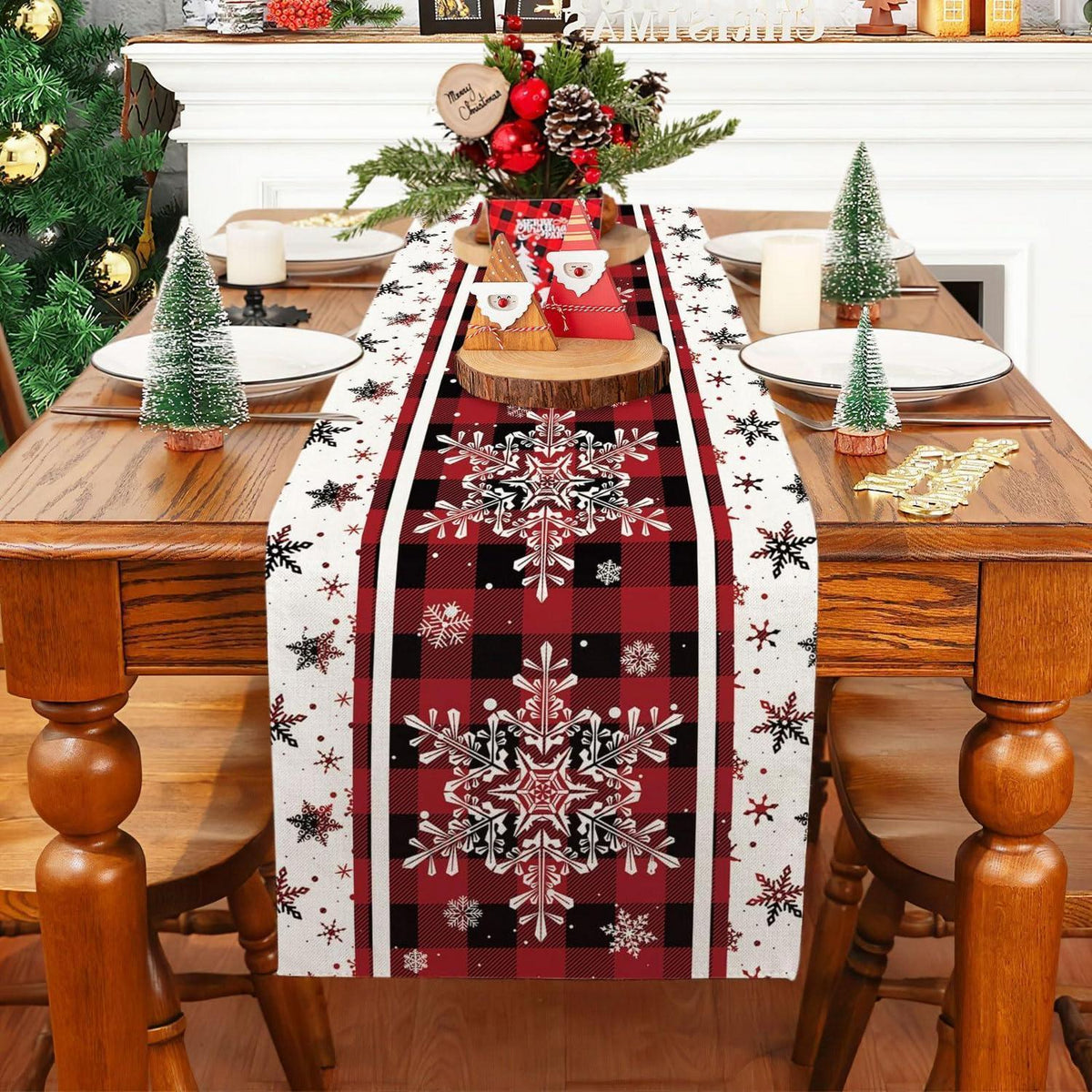 Weihnachtlicher Tischläufer Rot mit Schneeflocken – 180 cm