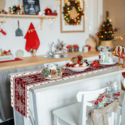 Weihnachtlicher Tischläufer Rot mit Schneeflocken – 180 cm
