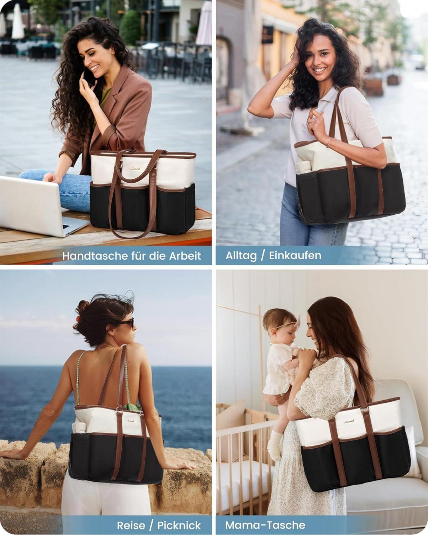 Laptop Damen Handtasche 15,6 Zoll Groß Wasserdicht Schwarz